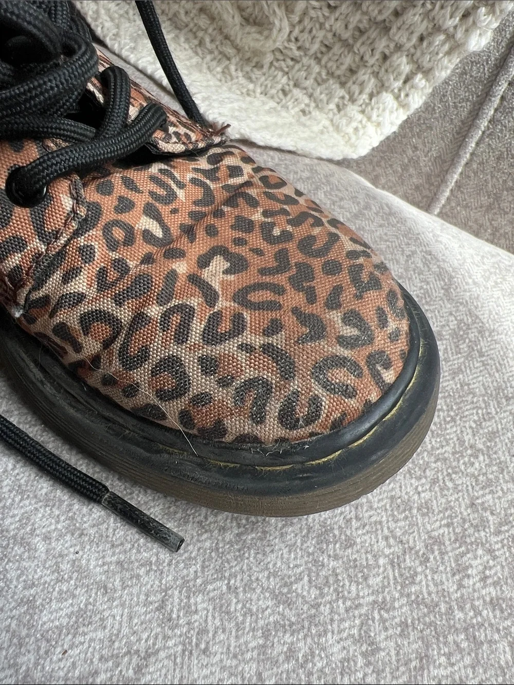 Dr. Martens Kids Leopard Combat Boots in Brown and Black